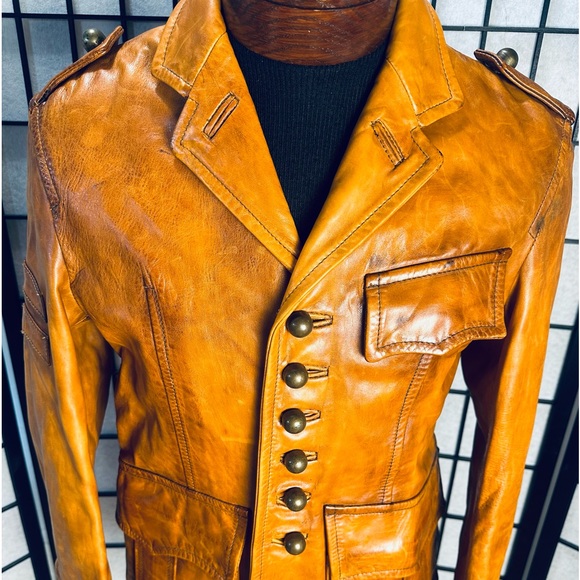 DSquared2 Vintage Camel Luxury Leather Jacket - Picture 3 of 16